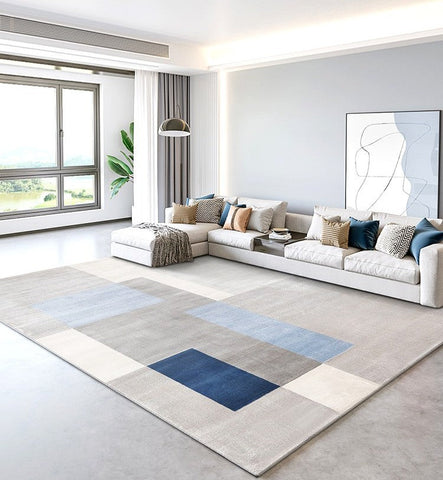 Abstract Modern Rugs for Living Room, Large Modern Area Rugs in Dining Room, Large Contemporary Rugs for Office, Blue Geometric Modern Rugs-Grace Painting Crafts