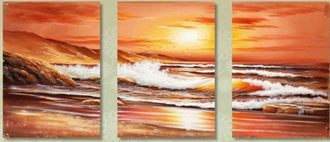 Seascape Painting, Big Wave, Sunrise Painting, Canvas Painting, Wall Art, Landscape Painting, Modern Art, 3 Piece Wall Art, Art Painting, Wall Hanging-Grace Painting Crafts