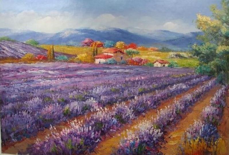 Canvas Painting, Landscape Painting, Lavender Field, Wall Art, Large Painting, Living Room Wall Art, Oil Painting, Canvas Art, Autumn Painting-Grace Painting Crafts