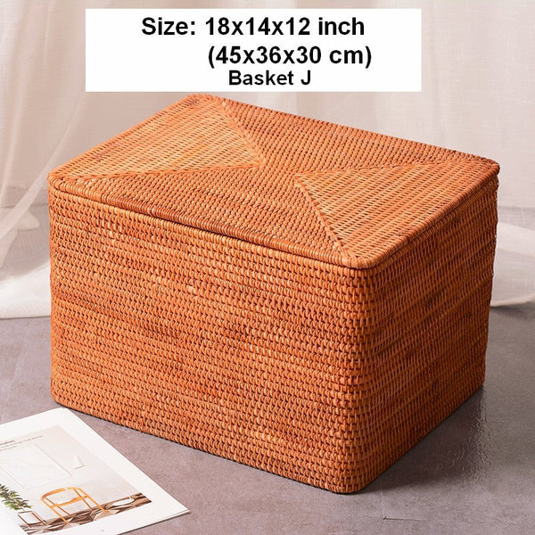 Woven Storage Baskets, Rectangular Storage Basket with Lid, Large Storage Basket for Clothes, Storage Baskets for Shelves, Kitchen Storage Baskets-Grace Painting Crafts
