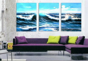 Seascape Painting, Big Wave, Wall Painting, Canvas Painting, Wall Art, Landscape Painting, Large Painting, 3 Piece Wall Art, Contemporary Painting-Grace Painting Crafts