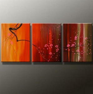 Flower Art, Plum Tree Painting, Canvas Painting, Original Art, Large Painting, 3 Panel Wall Art-Grace Painting Crafts