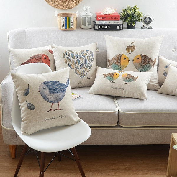 Simple Decorative Pillow Covers, Decorative Sofa Pillows for Children's Room, Love Birds Throw Pillows for Couch, Singing Birds Decorative Throw Pillows-Grace Painting Crafts