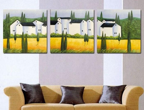 Landscape Painting, Cottage House, Canvas Painting, Wall Art, Large Oil Painting, Living Room Wall Art, Modern Art, 3 Piece Wall Art, Huge Painting-Grace Painting Crafts