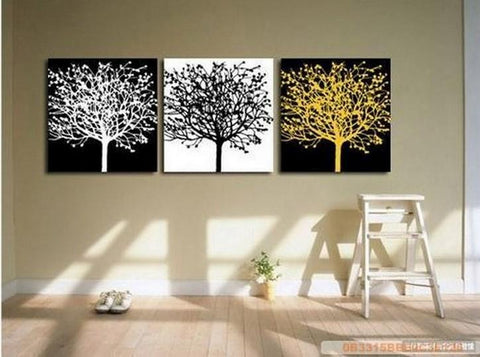 Black and White Art, Abstract Painting, 3 Piece Canvas Painting, Modern Art, Huge Painting, Tree of Life Art Painting-Grace Painting Crafts