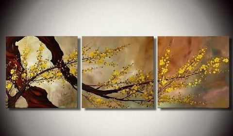 Abstract Art, Plum Tree in Full Bloom, Flower Art, Abstract Painting, Canvas Painting, Wall Art, 3 Piece Wall Art-Grace Painting Crafts