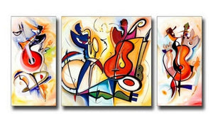 Canvas Painting, Violin Player, Abstract Art, Large Oil Painting, Living Room Wall Art, Contemporary Art, 3 Piece Wall Art, Huge Wall Art-Grace Painting Crafts