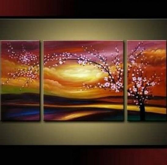 Flower Oil Painting, Plum Tree, Wall Art, Abstract Art, Canvas Painting, Large Oil Painting, Living Room Wall Art, Modern Art, 3 Piece Wall Art, Huge Art-Grace Painting Crafts