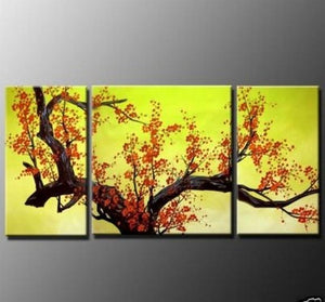 Flower Painting, Plum Tree, Wall Art, Abstract Art, Canvas Painting, Large Oil Painting, Living Room Wall Art, Modern Art, 3 Piece Wall Art, Huge Art-Grace Painting Crafts