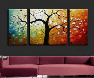 3 Piece Wall Art Paintings, Tree of Life Painting, Canvas Painting for Dining Room, Huge Painting for Sale, Living Room Paintings-Grace Painting Crafts