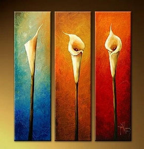 Calla Lily Art, Abstract Art, Flower Art, Bedroom Wall Art, Large Art, Wall Painting, 3 Piece Wall Art, Canvas Art-Grace Painting Crafts