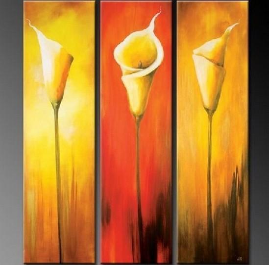 Calla Lily Art, Abstract Flower Painting, Flower Canvas Painting, Bedroom Wall Art Paintings, 3 Piece Wall Art, Dining Room Canvas Art Ideas-Grace Painting Crafts
