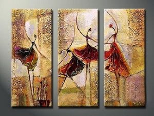 Bedroom Wall Art, Canvas Painting, Ballet Dancer Painting, Abstract Figure Art, Acrylic Art, 3 Piece Wall Art-Grace Painting Crafts