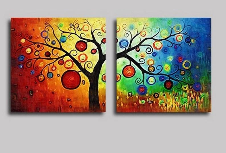 Heavy Texture Art, 3 Piece Abstract Art, Canvas Painting, Colorful Tree Painting, Abstract Painting, Tree of Life Painting-Grace Painting Crafts