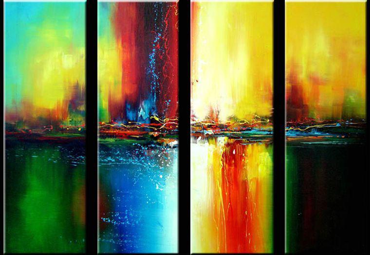 Abstract Wall Art Paintings, Ready to Hang Painting, Modern Wall Art Ideas for Dining Room, Large Canvas Paintings, 4 Piece Wall Art Paintings-Grace Painting Crafts
