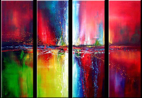 Red Color Painting, Modern Art, Abstract Wall Art, Wall Painting, Acrylic Art, Modern Wall Art, Abstract Art, Canvas Painting, Abstract Painting, 4 Piece Wall Art-Grace Painting Crafts