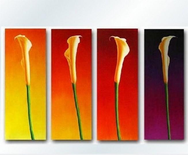 Flower Acrylic Art, Calla Lily Painting, Large Canvas Art for Bedroom, Flower Canvas Painting, 4 Piece Wall Art, Ready to Hang Paintings-Grace Painting Crafts