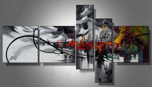 Cityscape Art, Black Wall Art, Huge Wall Art, Acrylic Art, 5 Piece Wall Painting, Hand Painted Art, Group Painting-Grace Painting Crafts