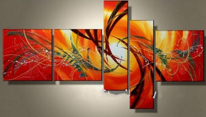 Canvas Painting, Abstract Lines, Red Color Art, Acrylic Art, 5 Piece Wall Painting, Canvas Painting-Grace Painting Crafts