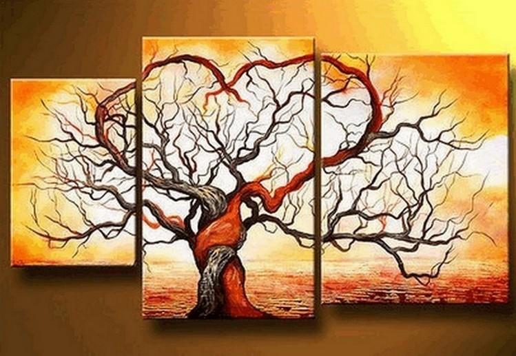 Love Tree Painting, Acrylic Painting for Living Room, 3 Piece Canvas Painting, Tree of Life Painting, Hand Painted Canvas Art-Grace Painting Crafts