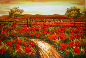 Red Poppy Field, Canvas Art, Large Art, Flower Field, Wall Art, Landscape Painting, Living Room Wall Art, Large Art, Oil Painting, Canvas Wall Art-Grace Painting Crafts
