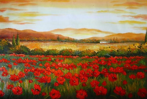 Canvas Art, Red Poppy Field, Large Art, Flower Field, Wall Art, Landscape Painting, Bedroom Wall Art, Large Art, Oil Painting, Large Wall Art-Grace Painting Crafts