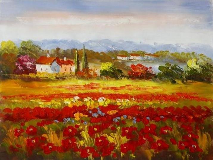Landscape Painting, Impasto Wall Art, Red Poppy Field, Flower Field, Wall Art, Large Painting, Canvas Painting, Heavy Texture Art, Oil Painting, Canvas Art-Grace Painting Crafts