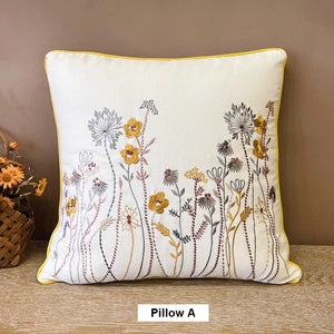 Simple Decorative Throw Pillows for Couch, Spring Flower Decorative Throw Pillows, Embroider Flower Cotton Pillow Covers, Farmhouse Sofa Decorative Pillows-Grace Painting Crafts