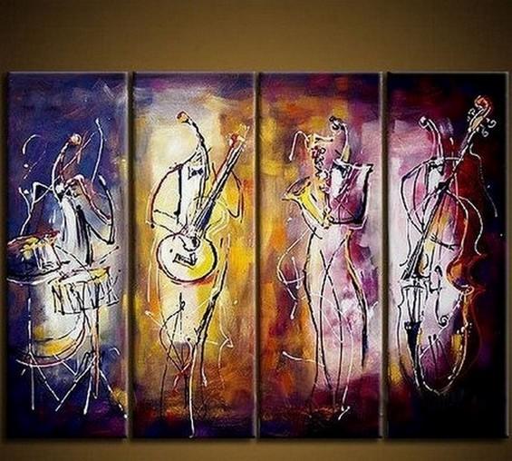 Abstract Music Player Painting Extra Large Abstract Wall Art, Hand Painted Acrylic Modern Art, 4 Piece Wall Art for Living Room, Music Inspired Canvas, Contemporary Artwork