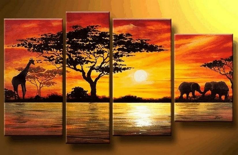 African Painting, Sunset Painting, Living Room Wall Art Paintings, Landscape Canvas Paintings, Extra Large Wall Art Paintings-Grace Painting Crafts