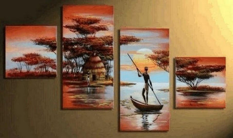 Sunset Boating Painting, Extra Large Painting, African Painting, Abstract Art, Living Room Wall Art, Modern Art, Extra Large Wall Art, Contemporary Art, Modern Art Painting-Grace Painting Crafts