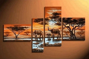 African Painting Sunset Animal Painting, African Painting, Living Room Wall Art, Modern Art, Contemporary Art, Modern Art-Grace Painting Crafts