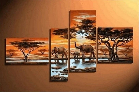 African Painting Sunset Animal Painting, African Painting, Living Room Wall Art, Modern Art, Contemporary Art, Modern Art-Grace Painting Crafts