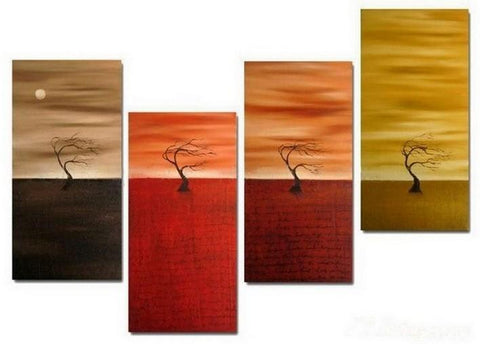Sunset Tree Painting, Abstract Painting, Tree of Life Painting, 4 Panel Art Painting, Abstract Art, Living Room Wall Art-Grace Painting Crafts