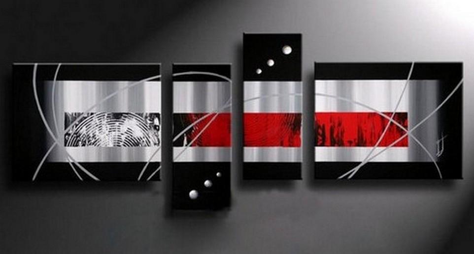Abstract Oil Painting Black Abstract Art Bedroom Wall Art, Modern Art Extra Large Wall Art On Canvas, Hand Painted Black Tones, 4 Panel Sophisticated