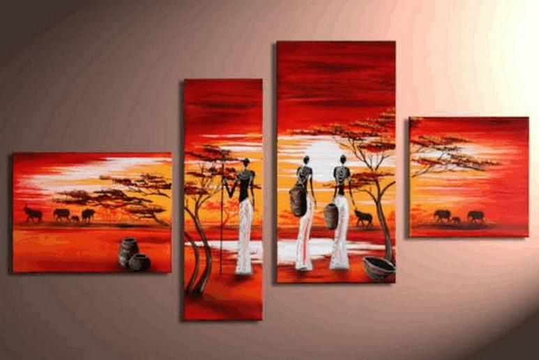 Contemporary Art for Sale, Art on Canvas, African Woman Painting, Extra Large Painting, 5 Piece Canvas Wall Art-Grace Painting Crafts