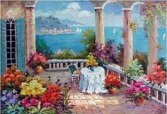 Mediterranean Sea Painting, Heavy Texture Art, Large Painting, Bedroom Wall Art, Oil Painting, Seascape, Spain Summer Resort-Grace Painting Crafts