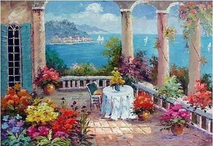 Mediterranean Sea Painting, Heavy Texture Art, Large Painting, Bedroom Wall Art, Oil Painting, Seascape, Spain Summer Resort-Grace Painting Crafts