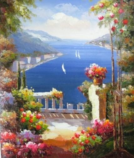 Mediterranean Sea Painting, Canvas Painting, Landscape Painting, Wall Art, Large Painting, Bedroom Wall Art, Oil Painting, Canvas Art, Seascape, Sailing Boat at Sea-Grace Painting Crafts