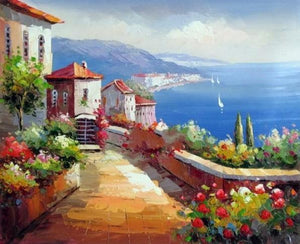 Mediterranean Sea Painting, Heavy Texture Art, Large Painting, Bedroom Wall Art, Oil Painting, Seascape, Spain Summer Resort-Grace Painting Crafts