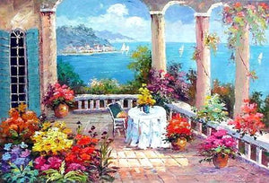 Canvas Painting, Landscape Painting, Mediterranean Sea Painting, Wall Art, Large Painting, Bedroom Wall Art, Oil Painting, Canvas Art, Seascape, Garden Art-Grace Painting Crafts