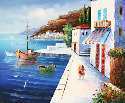 Landscape Painting, Wall Art, Canvas Painting, Large Painting, Bedroom Wall Art, Oil Painting, Art Painting, Canvas Art, Seascape Art, Spain Seashore Painting-Grace Painting Crafts