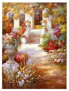 Summer Resort Painting, Canvas Painting, Landscape Oil Painting, Wall Art, Large Painting, Living Room Wall Art, Oil Painting, Canvas Wall Art, Gaden Flower-Grace Painting Crafts