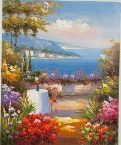 Canvas Painting, Landscape Oil Painting, Summer Resort Painting, Wall Art, Large Painting, Living Room Wall Art, Oil Painting, Canvas Wall Art, Gaden Flower-Grace Painting Crafts
