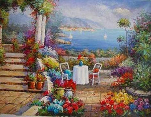 Summer Resort Painting, Canvas Oil Painting, Landscape Painting, Wall Art, Large Painting, Living Room Wall Art, Spain Summer Resort-Grace Painting Crafts
