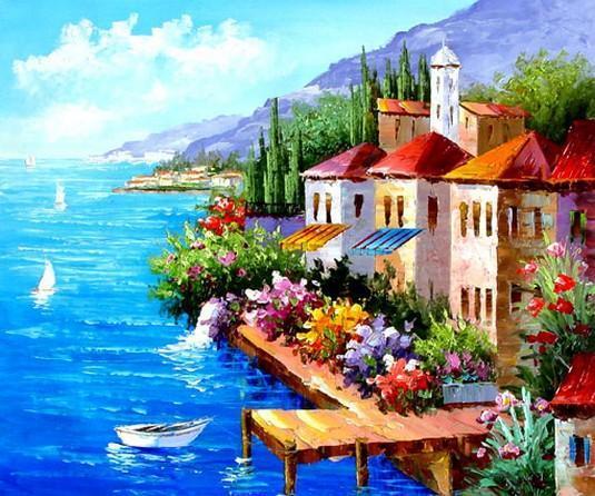 Landscape Painting, Mediterranean Sea Painting, Canvas Painting, Wall –  Grace Painting Crafts