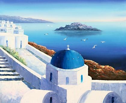 Landscape Painting, Summer Resort Painting, Mediterranean Sea Painting, Kitchen Wall Art, Oil Painting, Canvas Art, Seascape, Greece Summer Resort-Grace Painting Crafts