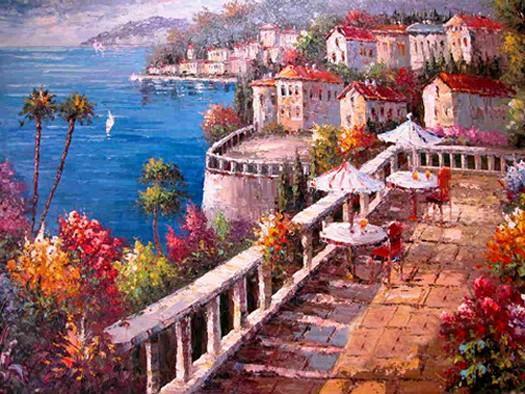 Wall Art, Large Painting, Mediterranean Sea Painting, Canvas Painting, Landscape Painting, Living Room Wall Art, Oil Painting, Canvas Art, Seascape, Seashore Bar-Grace Painting Crafts
