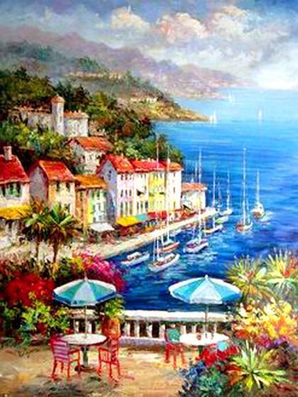 Beautiful Mediterranean Sea Painting for Hotel Wall Decoration Art