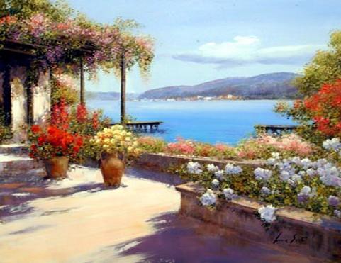 Landscape Painting, Wall Art, Large Painting, Mediterranean Sea Painting, Canvas Painting, Kitchen Wall Art, Oil Painting, Canvas Art, Seascape, France Summer Resort-Grace Painting Crafts